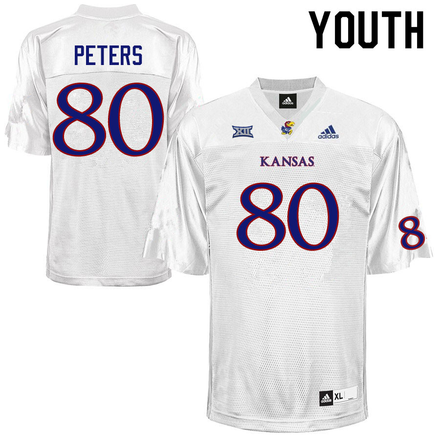 Youth #80 Jake Peters Kansas Jayhawks College Football Jerseys Sale-White - Click Image to Close